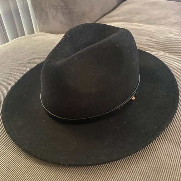 Free people black felt hat with leather strap